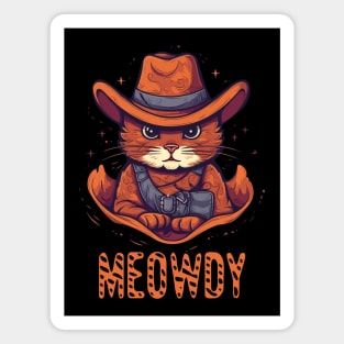 Funny Cat Cowboy Cowgirl Meow Howdy Meowdy Magnet